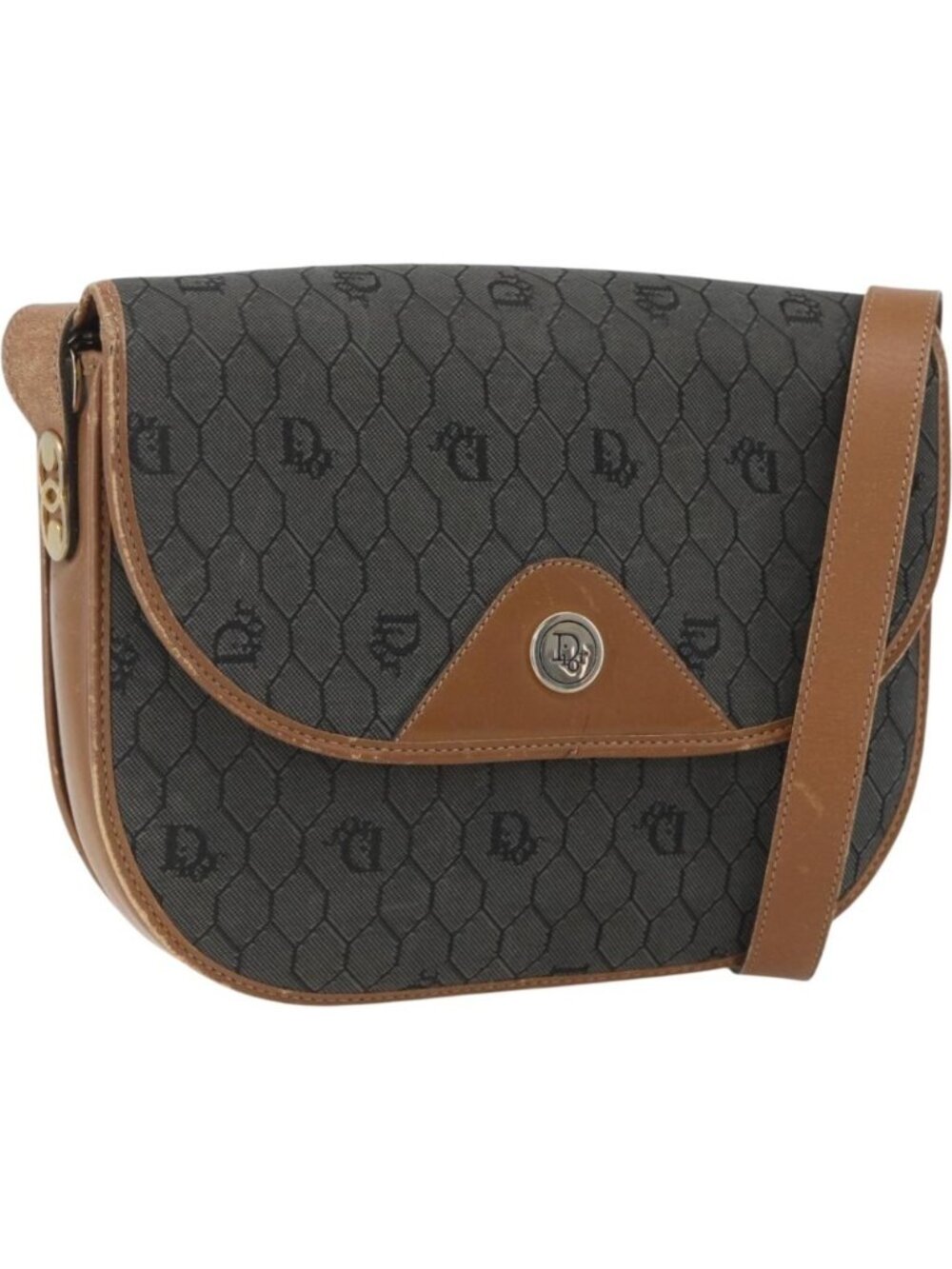 Christian Dior Honeycomb Canvas Shoulder Bag PVC Gray Gold